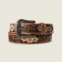 Floral Embossed Belt with Embossed Buckle