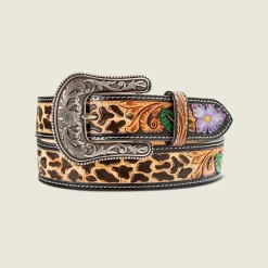 Hand Tooled Cheetah Print With Painted Flower Belt
