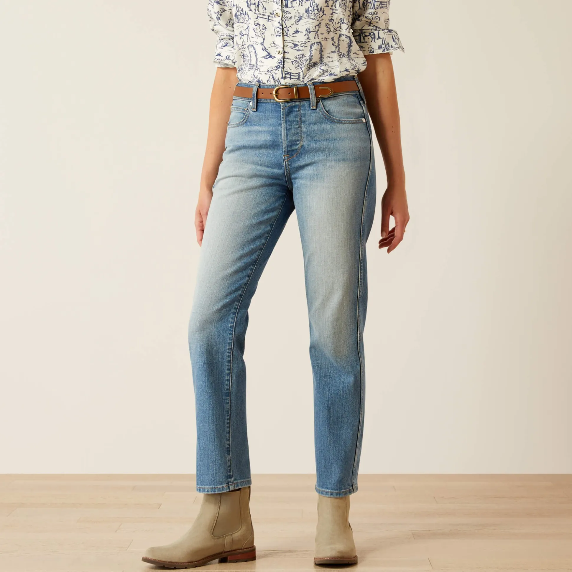High Rise Bridle Slim Straight Leg Jeans