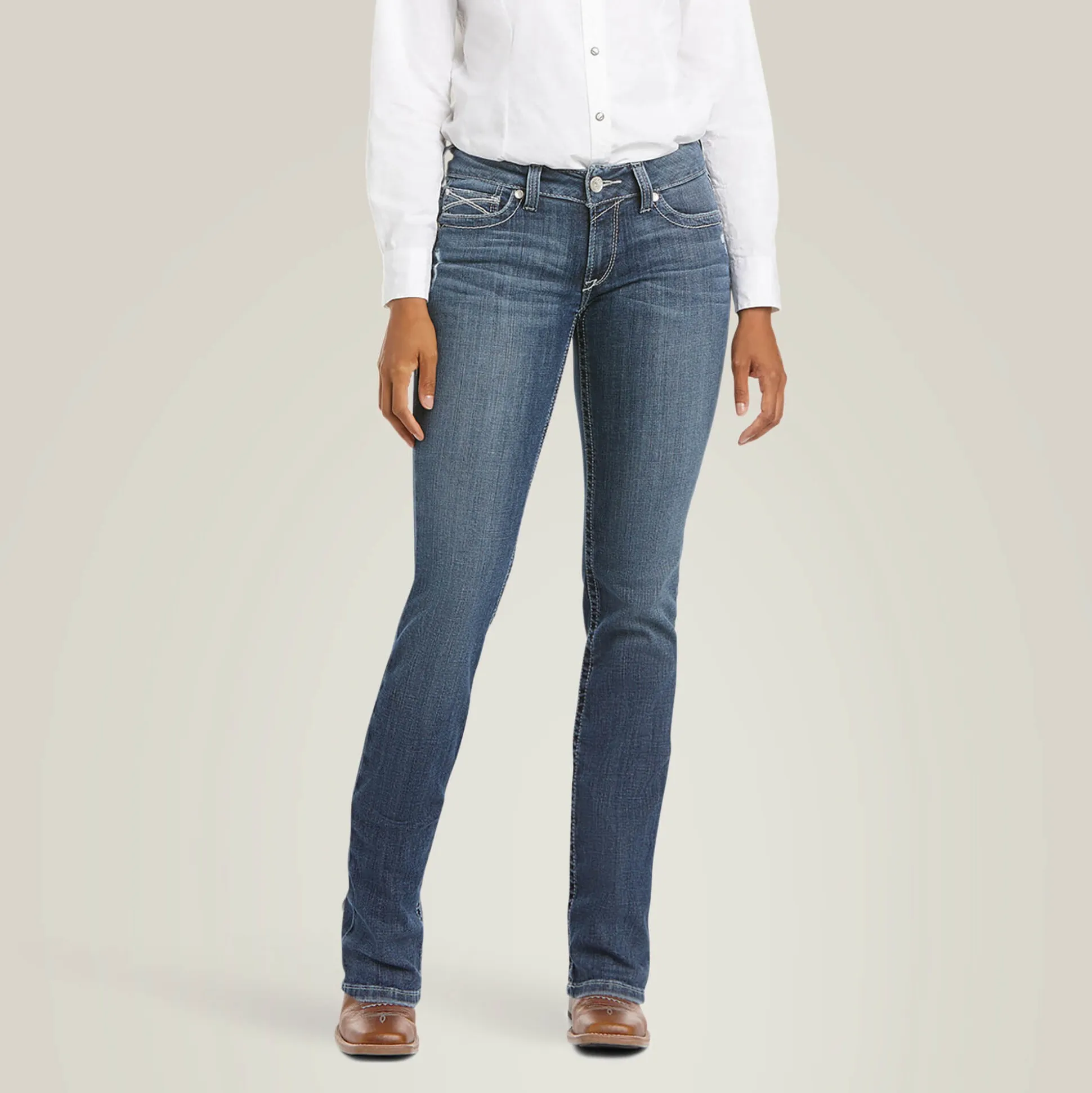 R.E.A.L. Mid Rise Arrow Gianna Straight Jean