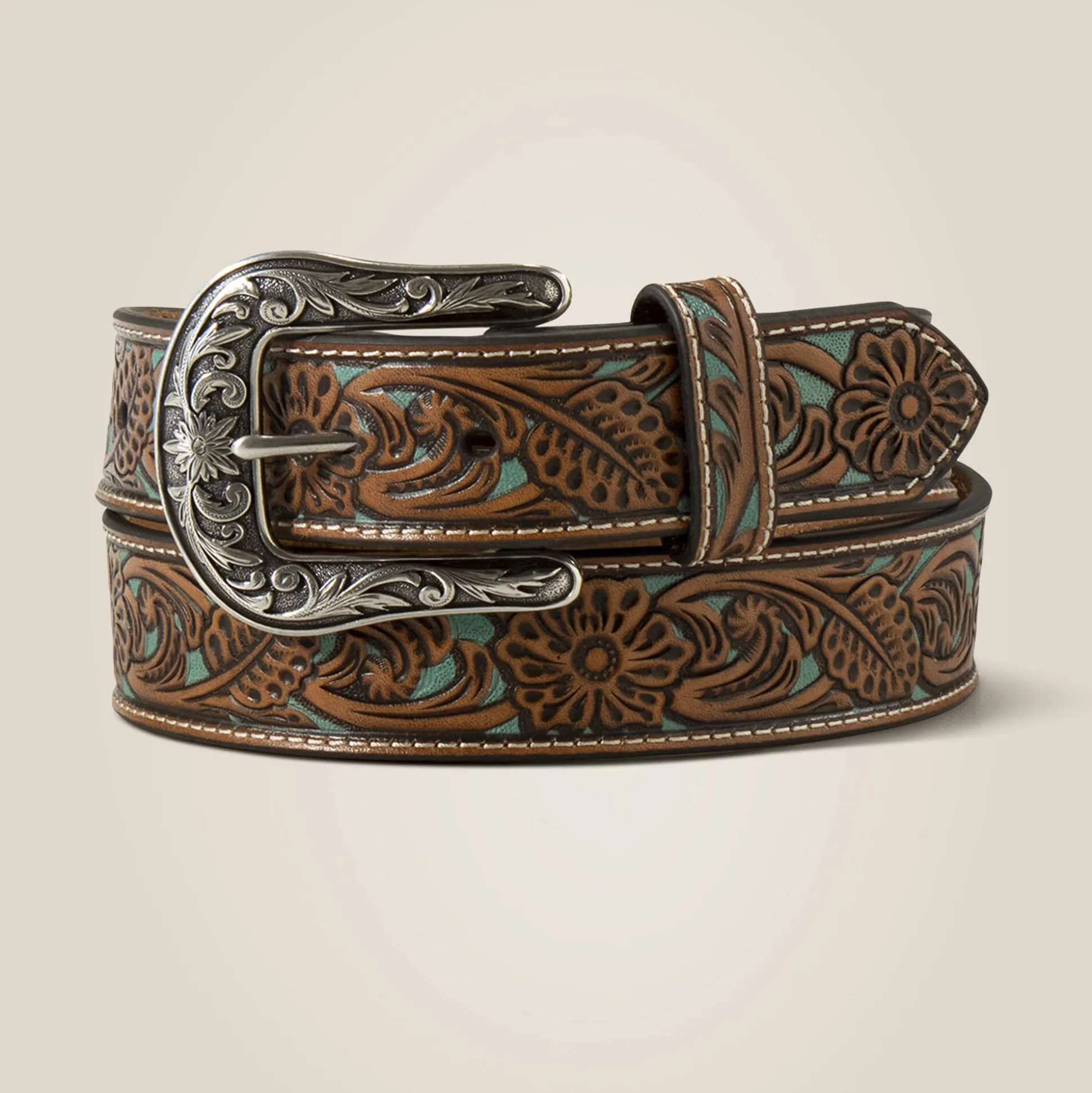 Turq floral embossed belt